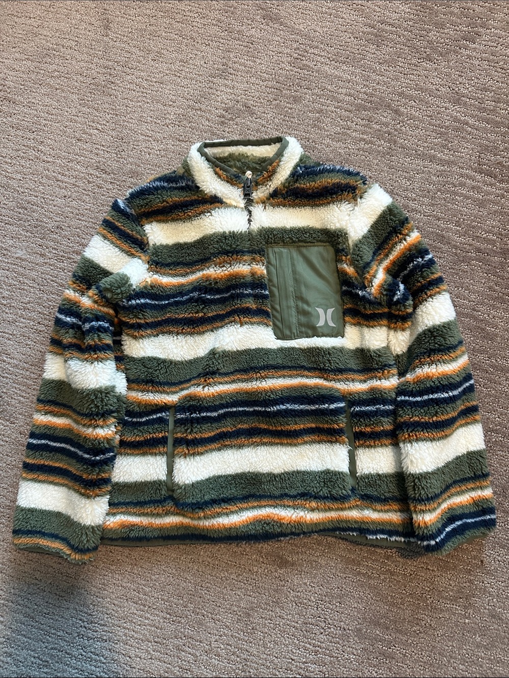 NWT Boys Hurley Striped Sherpa Quarter-Zip Pullover